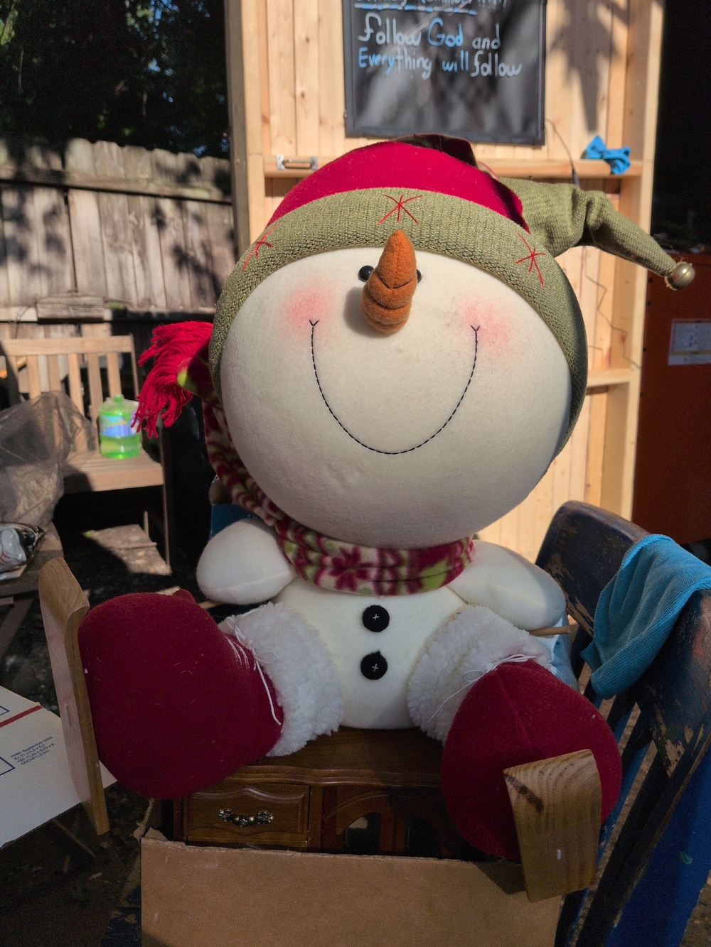 Holiday Snowman Plush Decor - Red, Green, Cream